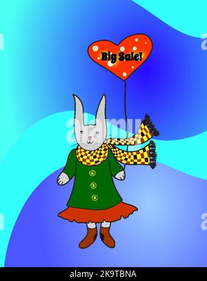 Carino mano disegnata coniglio cartone animato. Illustrazione animale. Illustrazione Vettoriale