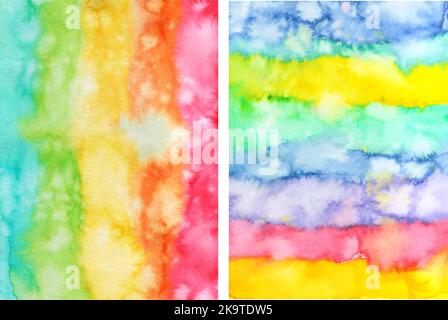 Set di astratto coloratissimi colori arcobaleno watercolor textures. Sfondi creativi. Illustrazione Vettoriale