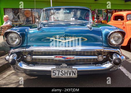 Il fronte di una Chevrolet Belair 1957, fotografata in occasione di un classico show automobilistico Foto Stock