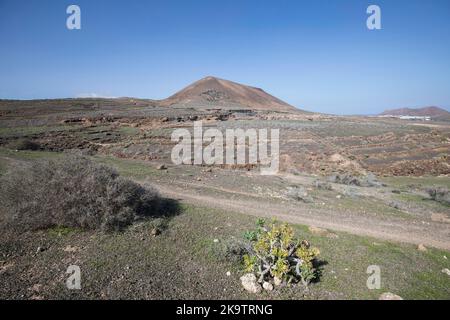 Paesaggio roccioso intorno al vulcano Montana de Guenia, Città stratificata, Lanzarote, Isole Canarie, Spagna Foto Stock