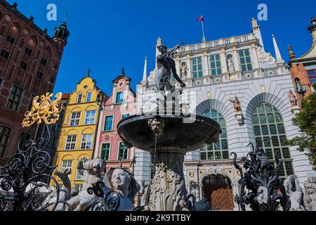 Case di lega anseatica nella zona pedonale di Danzica. Polonia Foto Stock