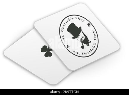 Set per il mockup delle montagne russe bianche di Patrick's Day. Imbottiture di protezione realistiche di forma quadrata con Lucky shamrock Clover e Leprechaun con tubo fumatore per birra g Illustrazione Vettoriale