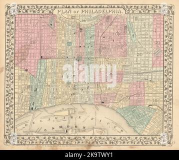 City 'Plan of Philadelphia' di Samuel Augustus Mitchell 1869 vecchia mappa antica Foto Stock