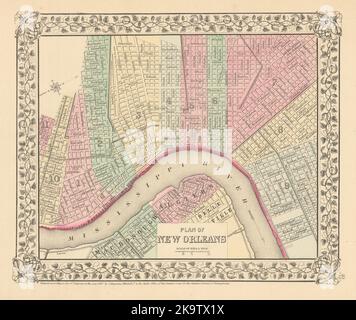 Città 'piano di New Orleans' di Samuel Augustus Mitchell 1869 vecchia mappa antica Foto Stock