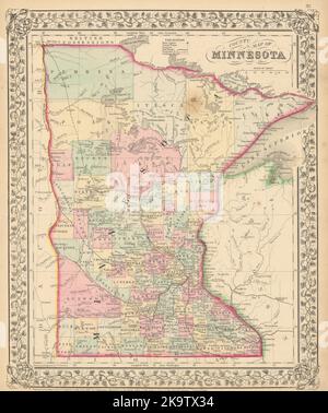 Mappa della contea del Minnesota di Samuel Augustus Mitchell. Mappa di stato 1869 Foto Stock