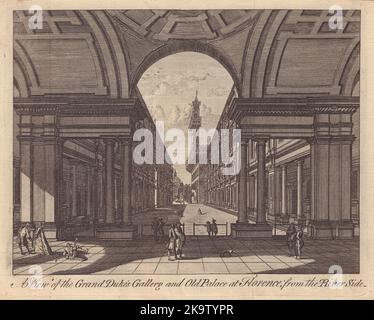 La Galleria del Granduca e il Palazzo Vecchio a Firenze. Uffizi. Palazzo Vecchio 1750 Foto Stock