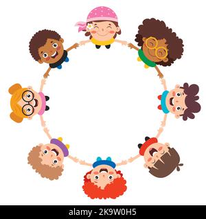 Felici ragazzi multietnici che giocano insieme Illustrazione Vettoriale