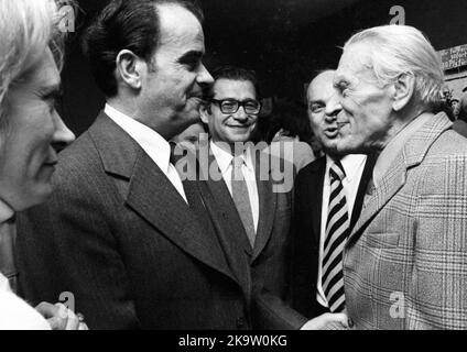 La visita del capo del Partito comunista francese, Georges Marchais, ai comunisti tedeschi del DKP a Essen il 20 ottobre 1973. Massimo Reimann Foto Stock