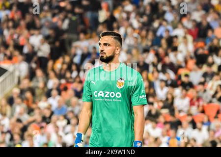 29 ottobre 2022: VALENCIA, SPAGNA - OCTOBR 29: Giorgi Mamardashvili di Valencia CF, durante la partita tra Valencia CF e FC Barcellona di la Liga Santander il 29 ottobre 2022 a Mestalla di Valencia, Spagna. (Credit Image: © Samuel CarreÃ±o/PX Imagens via ZUMA Press Wire) Credit: ZUMA Press, Inc./Alamy Live News Foto Stock