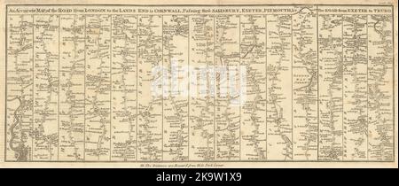 La strada da Londra a Land's End Salisbury Exeter Plymouth… MAPPA GENTS MAG 1765 Foto Stock