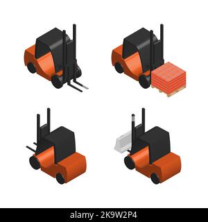 Carrello elevatore a icona, isolato su sfondo bianco. Stile isometrico 3D, illustrazione vettoriale. Illustrazione Vettoriale
