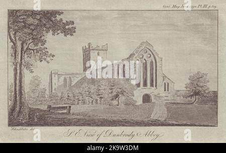 S. E. Vista dell'Abbazia di Dunbrody[a Wexford, Irlanda. GENTS MAG 1790 vecchia stampa Foto Stock