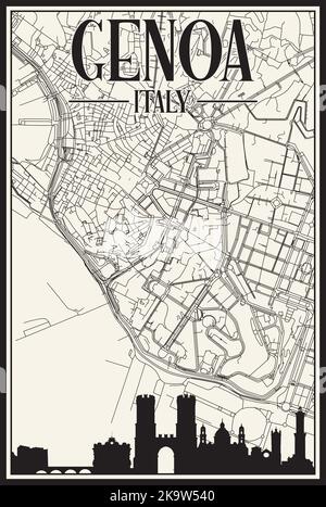 Mappa stampata a mano della rete stradale del centro di GENOVA Illustrazione Vettoriale