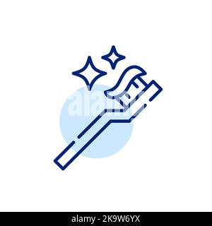 Spazzolino con dentifricio. Igiene e cura dentale. Icona della linea di tratto modificabile pixel Perfect Illustrazione Vettoriale