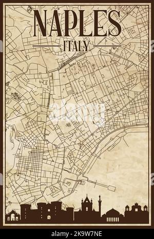 Mappa stampata a mano della rete stradale del centro di NAPOLI Illustrazione Vettoriale