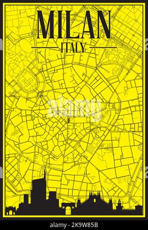 Mappa stampata a mano della rete stradale del centro di MILANO Illustrazione Vettoriale