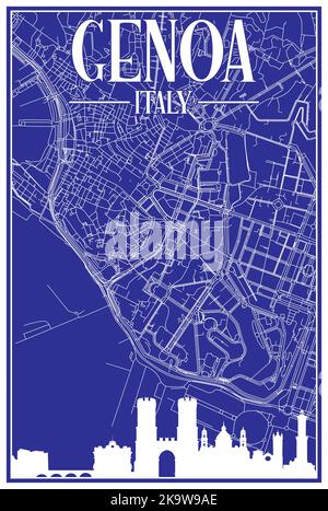 Mappa stampata a mano della rete stradale del centro di GENOVA Illustrazione Vettoriale