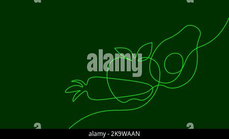 Una linea continua di pomodoro fresco avocado carota icona. Insalata di verdure frutta stile di vita sano modello simbolo. Vettore organico del mercato locale Illustrazione Vettoriale