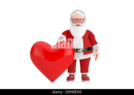 Cartone animato allegro Babbo Natale Granpa con cuore Rosso su sfondo bianco. rendering 3D Foto Stock