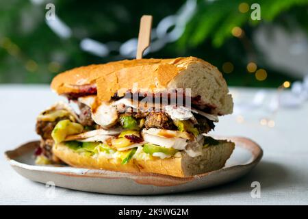 Sanwich del giorno di boxe con tacchino di Natale di sinistra Foto Stock