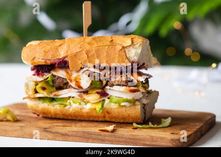 Sanwich del giorno di boxe con tacchino di Natale di sinistra Foto Stock