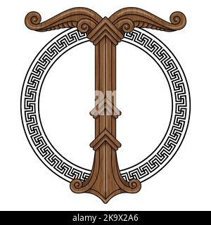 Gufo seduto su una vecchia chiave, sullo sfondo del castello magico. Un simbolo di conoscenza segreta Illustrazione Vettoriale