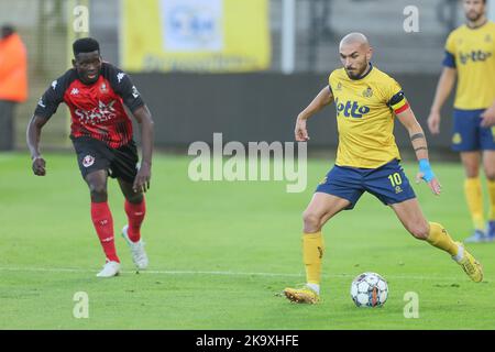 Union's Teddy Teuma ha ritratto in azione durante una partita di calcio tra RFC Seraing e Royale Union Saint-Gilloise, domenica 30 ottobre 2022 a Seraing, il giorno 15 della prima divisione del campionato belga della 'Jupiler Pro League' del 2022-2023. FOTO DI BELGA BRUNO FAHY Foto Stock