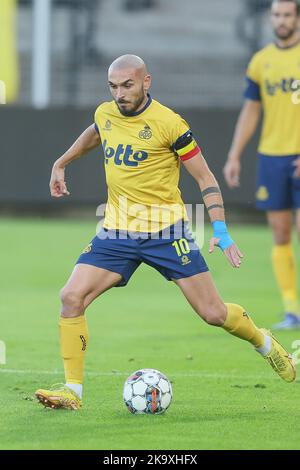 Union's Teddy Teuma ha ritratto in azione durante una partita di calcio tra RFC Seraing e Royale Union Saint-Gilloise, domenica 30 ottobre 2022 a Seraing, il giorno 15 della prima divisione del campionato belga della 'Jupiler Pro League' del 2022-2023. FOTO DI BELGA BRUNO FAHY Foto Stock