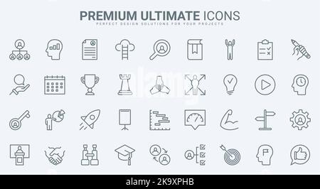 I consigli delle guide, la direzione e il coaching, le icone delle linee sottili della leadership impostano l'illustrazione vettoriale. Astratto delineare la guida e la gestione degli esperti aziendali, la formazione per potenziali leader di talenti, il lavoro di squadra Illustrazione Vettoriale