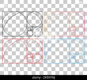 Set di icone minimaliste Golden Ratio. Forme geometriche rappresentazione vettoriale a proporzione piatta . Illustrazione Vettoriale
