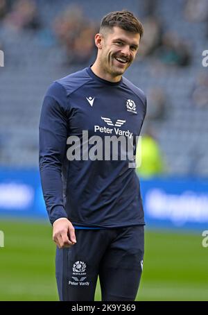 Edimburgo, Scozia, 29th ottobre 2022. Blair Kinghorn of Scotland prima della partita Autumn Nation Series al Murrayfield Stadium, Edimburgo. L'immagine di credito dovrebbe essere: Neil Hanna / Sportimage Foto Stock