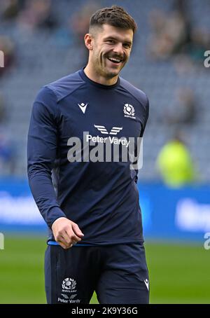 Edimburgo, Scozia, 29th ottobre 2022. Blair Kinghorn of Scotland prima della partita Autumn Nation Series al Murrayfield Stadium, Edimburgo. L'immagine di credito dovrebbe essere: Neil Hanna / Sportimage Foto Stock