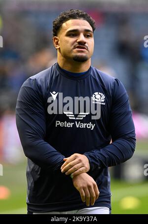 Edimburgo, Scozia, 29th ottobre 2022. Sia Tuipulotu di Scozia prima della partita della serie nazionale autunnale al Murrayfield Stadium, Edimburgo. L'immagine di credito dovrebbe essere: Neil Hanna / Sportimage Foto Stock