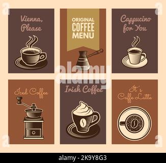 Carte da caffè. Modelli per il menu di progettazione per caffè. Modelli vettoriali Illustrazione Vettoriale