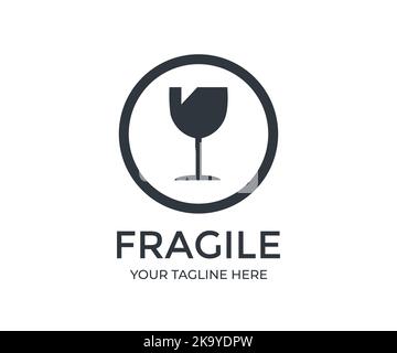 Design fragile del logo dell'icona della confezione. Maneggiare con cura le etichette di spedizione per logistica e consegna, la scatola fragile, il disegno e l'illustrazione del vettore di avvertimento del carico. Illustrazione Vettoriale