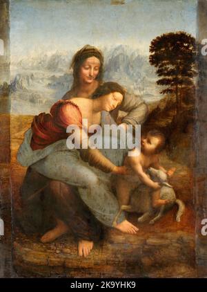 La Vergine col Bambino con Sant'Anna, 1501–1519, Pittura di Leonardo da Vinci Foto Stock
