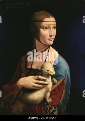 Signora con un Ermine, 1489–1491, Pittura di Leonardo da Vinci Foto Stock