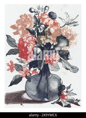 Cinque stampe di fiori in vasi di vetro, anonime, dopo Jean Baptiste Monnoyer, 1688 - 1698, annata incisa. Foto Stock