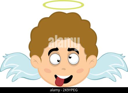 Illustrazione vettoriale del volto di un angelo cartoon ragazzo con un'espressione pazza Illustrazione Vettoriale