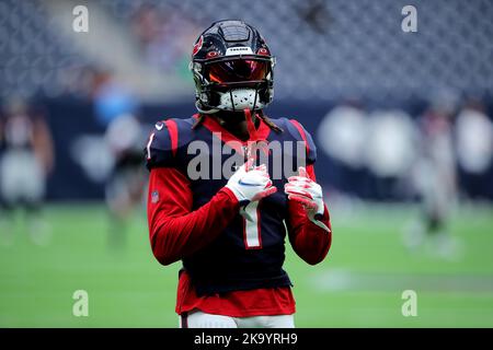 Houston, Texas, Stati Uniti. Houston, Texas, Stati Uniti. 30th Ott 2022. Lo Houston Texans Cornerback Tremon Smith (1) si scalda prima della partita tra gli Houston Texans e i Tennessee Titans al NRG Stadium di Houston, Texas, il 30 ottobre 2022. (Credit Image: © Erik Williams/ZUMA Press Wire) Credit: ZUMA Press, Inc./Alamy Live News Foto Stock