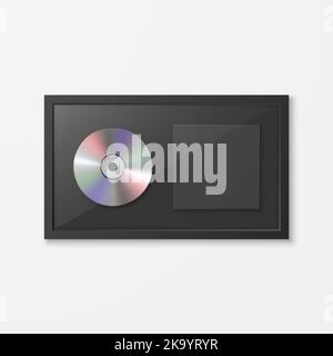 Realistic Vector 3D YCD, etichetta con cover CD nera isolata su sfondo bianco. Premio Compact Disc per album singolo, edizione limitata. Design CD Illustrazione Vettoriale