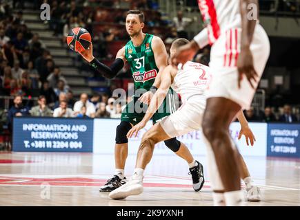 Belgrado, Serbia, 13th ottobre 2022. Mateusz Ponitka di Panathinaicos Atene in azione durante la partita di Turkish Airlines Eurolega Round 2 tra Crvena Zvezda MTS Belgrado e Panathinaikos Atene presso Aleksandar Nikolic Hall a Belgrado, Serbia. Ottobre 29, 2022. Credito: Nikola Krstic/Alamy Foto Stock