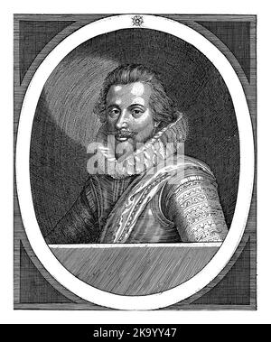 Ritratto di Johan Ernst i in un ovale con scritta sul bordo. Quattro righe di testo latino nel margine inferiore. Foto Stock