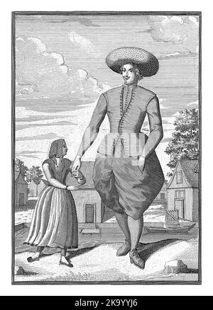 Contadino di Molkwerum, Pieter van den Berge, 1669 - in o prima del 1689 Un contadino di Molkwerum si trova con una ragazza davanti ad un canale. Foto Stock