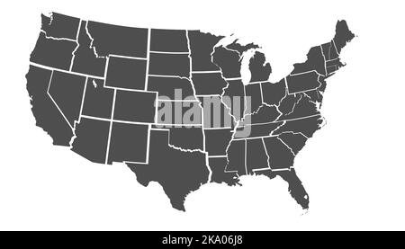 Mappa degli Stati Uniti d'America nera isolata su sfondo bianco, rendering 3D Foto Stock