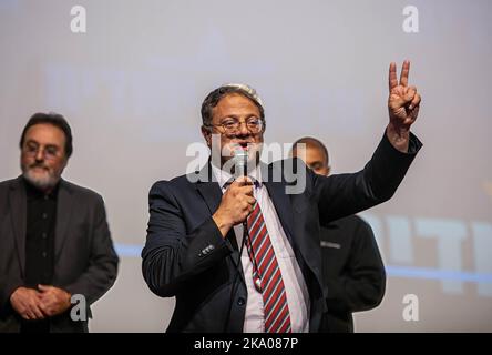 Itamar ben-Gvir, leader del partito ultra nazionalista di estrema destra Otzma Yehudit, durante un raduno a Gerusalemme, il 1 novembre si terranno le 5th elezioni nazionali in quattro anni di Israele. Il 2 novembre gli israeliani potrebbero svegliarsi di una realtà in cui il suo partito nazionalista di estrema destra, Il sionismo religioso - che include il partito ultra nazionalista Otzma Yehudit sarà il terzo partito più grande del parlamento e un membro chiave di una coalizione guidata dal leader dell'opposizione e dall'ex primo ministro Benjamin Netanyahu. (Foto di Eyal Warshavsky/ SOPA Images/Sipa USA) Foto Stock