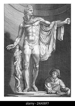 Una statua di Apollo sorretta da un moncone con un serpente che si aggredisce. Questa statua è conosciuta come Apollo Belvedere a causa dei primi del 16th ° secolo Foto Stock