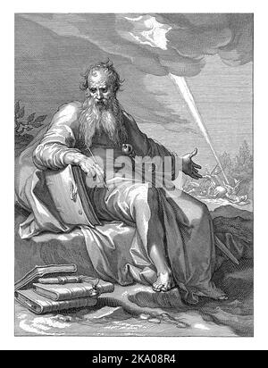 Paulus, Willem Isaacsz. Van Swanenburg, dopo Abraham Bloemaert, 1609 - 1611 Paolo è seduto in un paesaggio. È appoggiato su un libro e ho Foto Stock