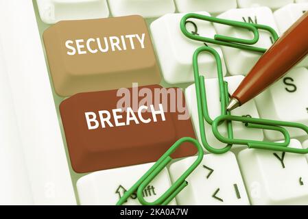 Didascalia di testo che presenta una violazione della sicurezza. Parola per l'accesso non autorizzato ai dati acquisiti da un intruso dannoso Foto Stock