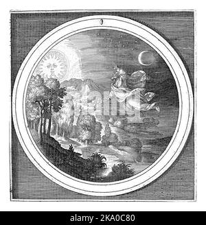 Quarto giorno della creazione: Dio crea il sole, la luna e le stelle, Nicolaes de Bruyn, dopo Maerten de Vos, 1581 - 1656 quarto giorno della creazione: Dio crea Foto Stock